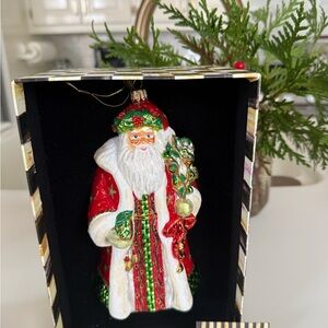 MacKenzie-Childs designer Santa Noel vintage Ornament in Red & Green NWT,M/C box